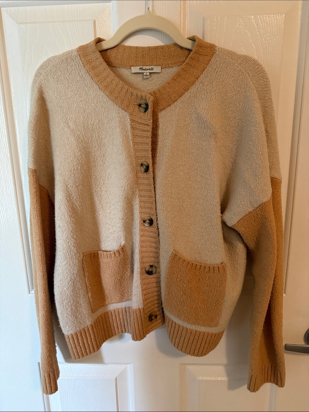 Madewell Two-Tone Cream and Tan Button Front Cardigan